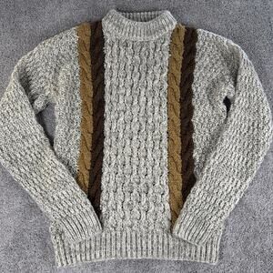 Vtg Mens Dept Cable Knit Sweater Men L Brown Multicolor Fishermas Roll Neck 90s
